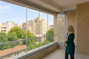 شیشه بالکن ریلی نصب شده در آپارتمان مسکونی